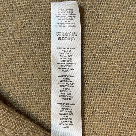 Chicos Luxe Lace Harriet Cardigan Sweater Camel Womens Size 4/2XL/22 Wool Mohair - Picture 8 of 10